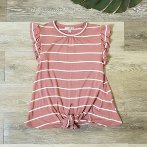 Knit Ruffle Sleeve Tie Front Top Mauve